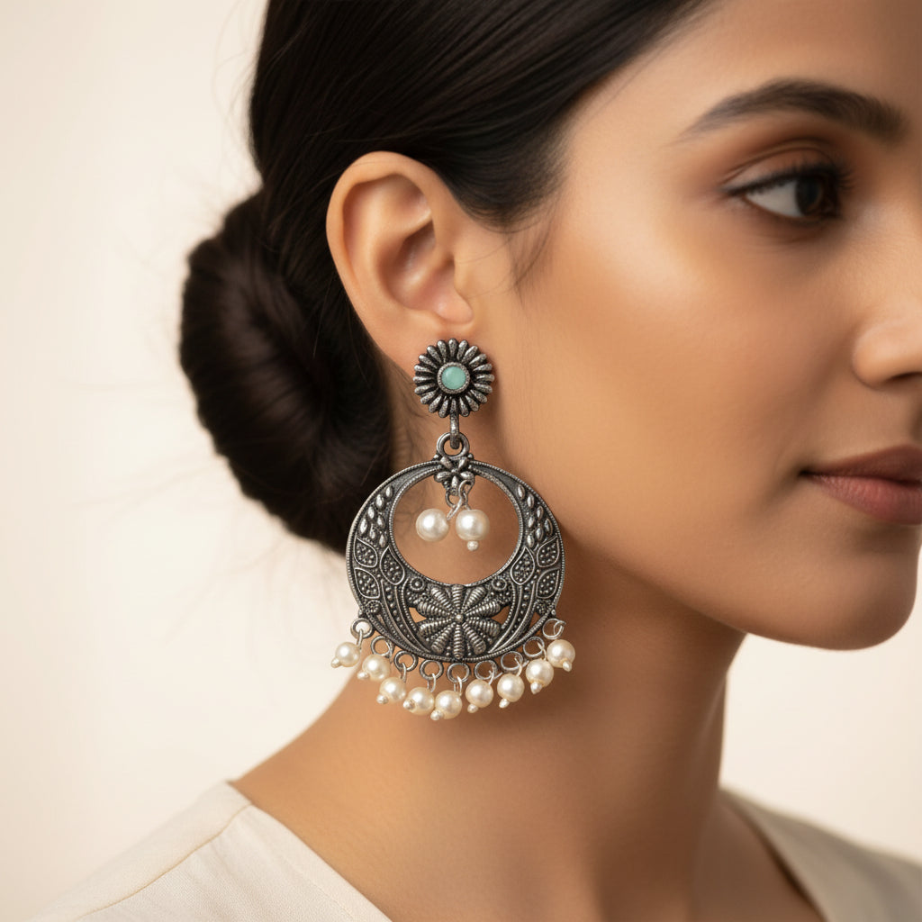 Graceful fall pearl dangler earrings (Mint)