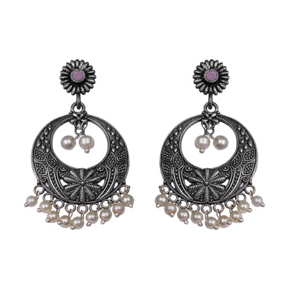 Graceful fall pearl dangler earrings (Baby Pink)