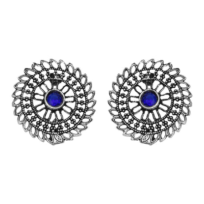 Blue Stone Studded Beautiful Oxidised Studs