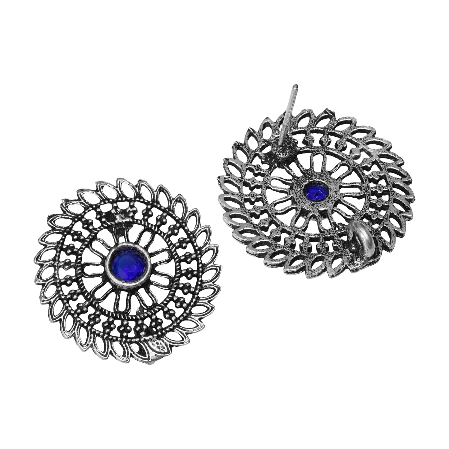 Blue Stone Studded Beautiful Oxidised Studs