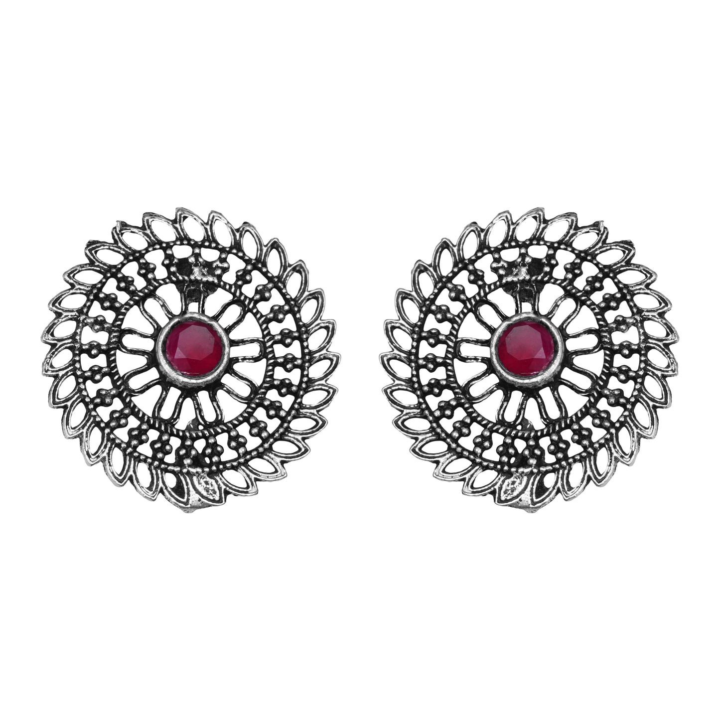 Red Stone Studded Beautiful Oxidised Studs