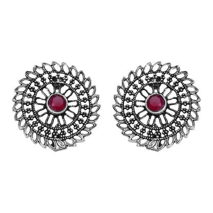 Red Stone Studded Beautiful Oxidised Studs