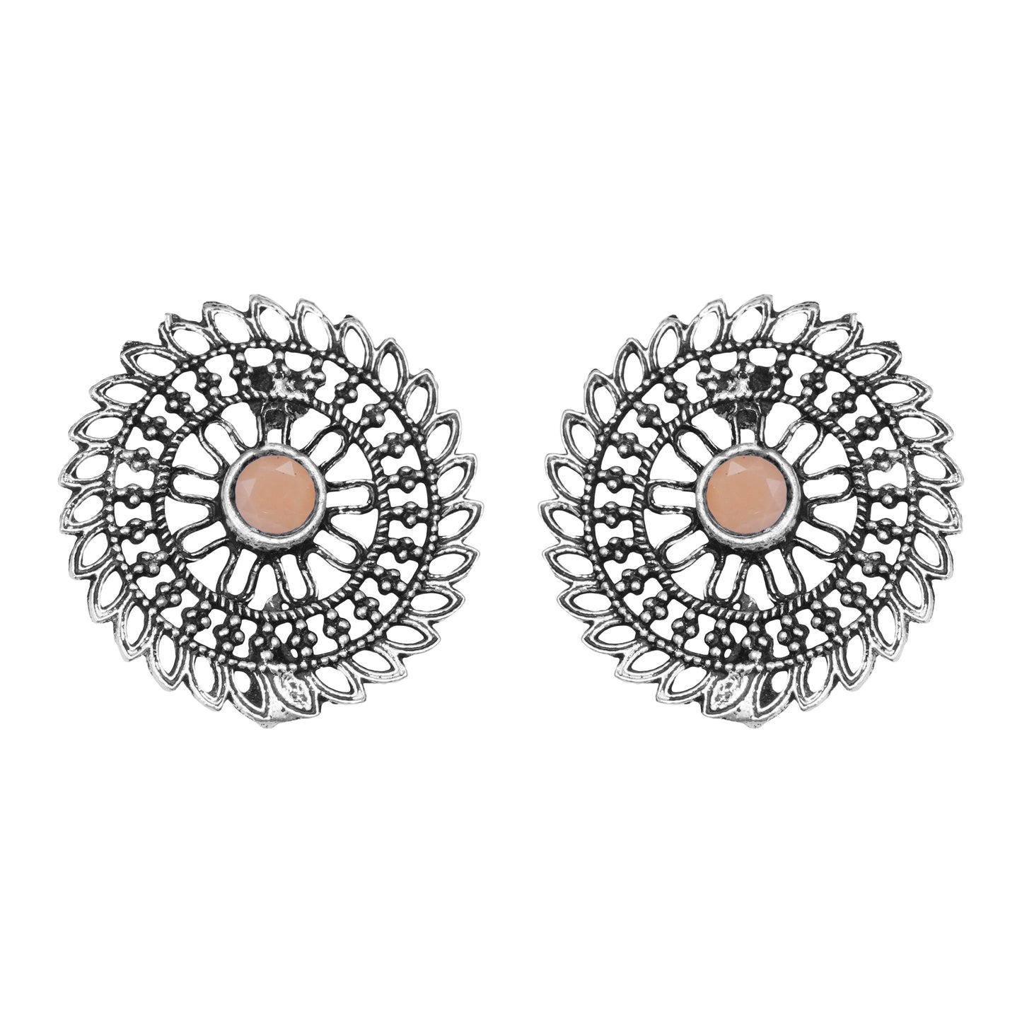 Light Orangish Stone Studded Beautiful Oxidised Studs
