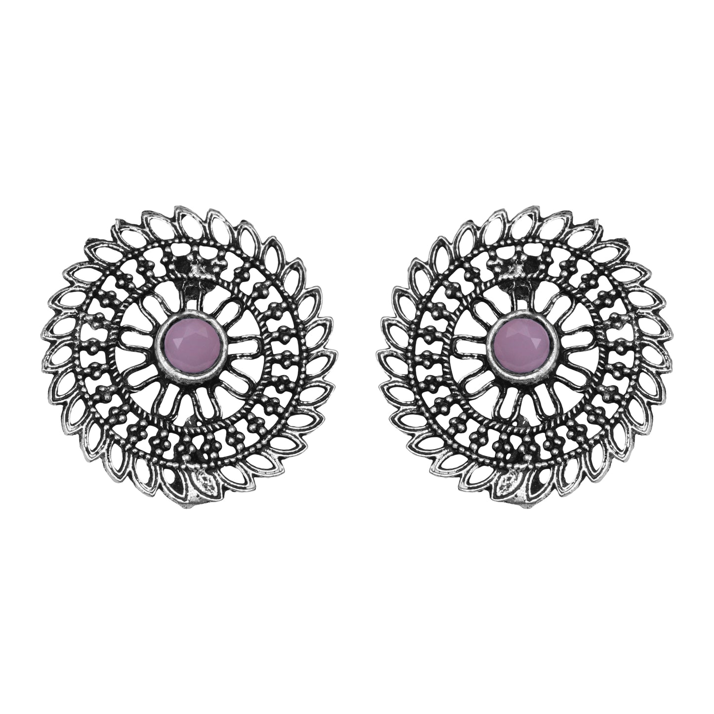 Baby Pink Stone Studded Beautiful Oxidised Studs