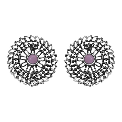 Baby Pink Stone Studded Beautiful Oxidised Studs