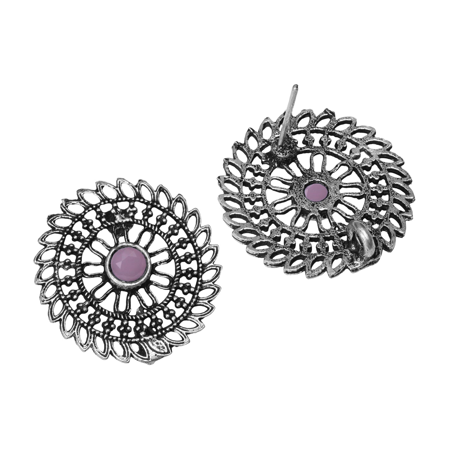 Baby Pink Stone Studded Beautiful Oxidised Studs