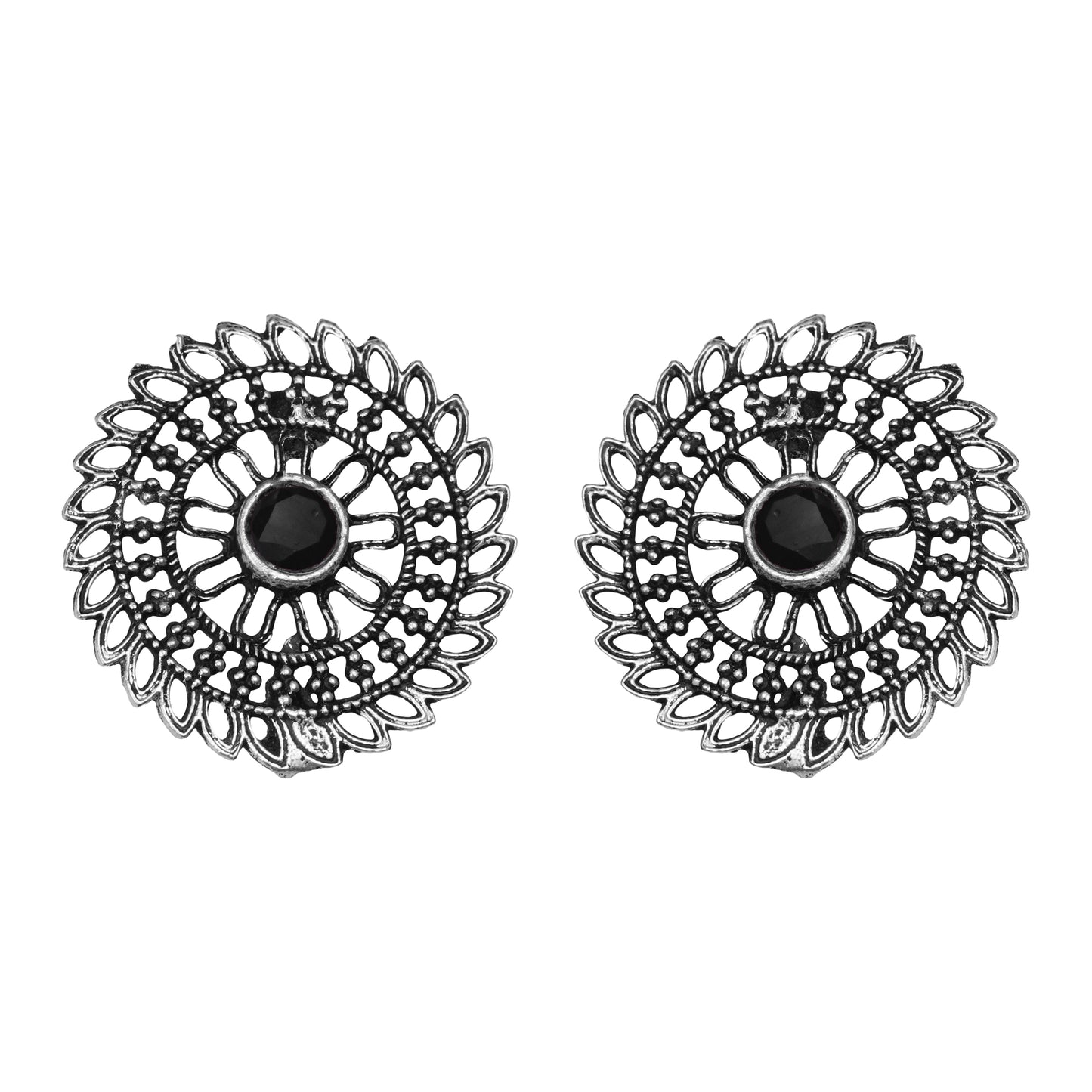 Black Stone Studded Beautiful Oxidised Studs
