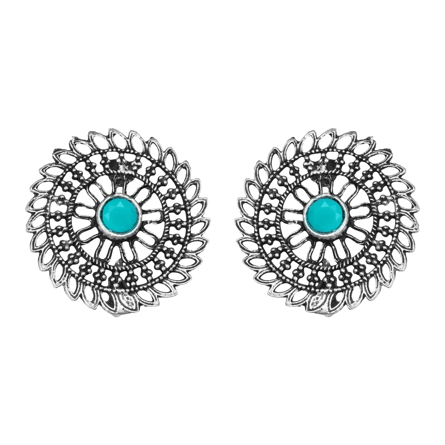 Sky Blue Stone Studded Beautiful Oxidised Studs