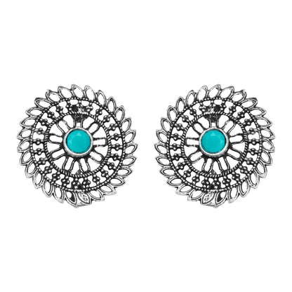 Sky Blue Stone Studded Beautiful Oxidised Studs