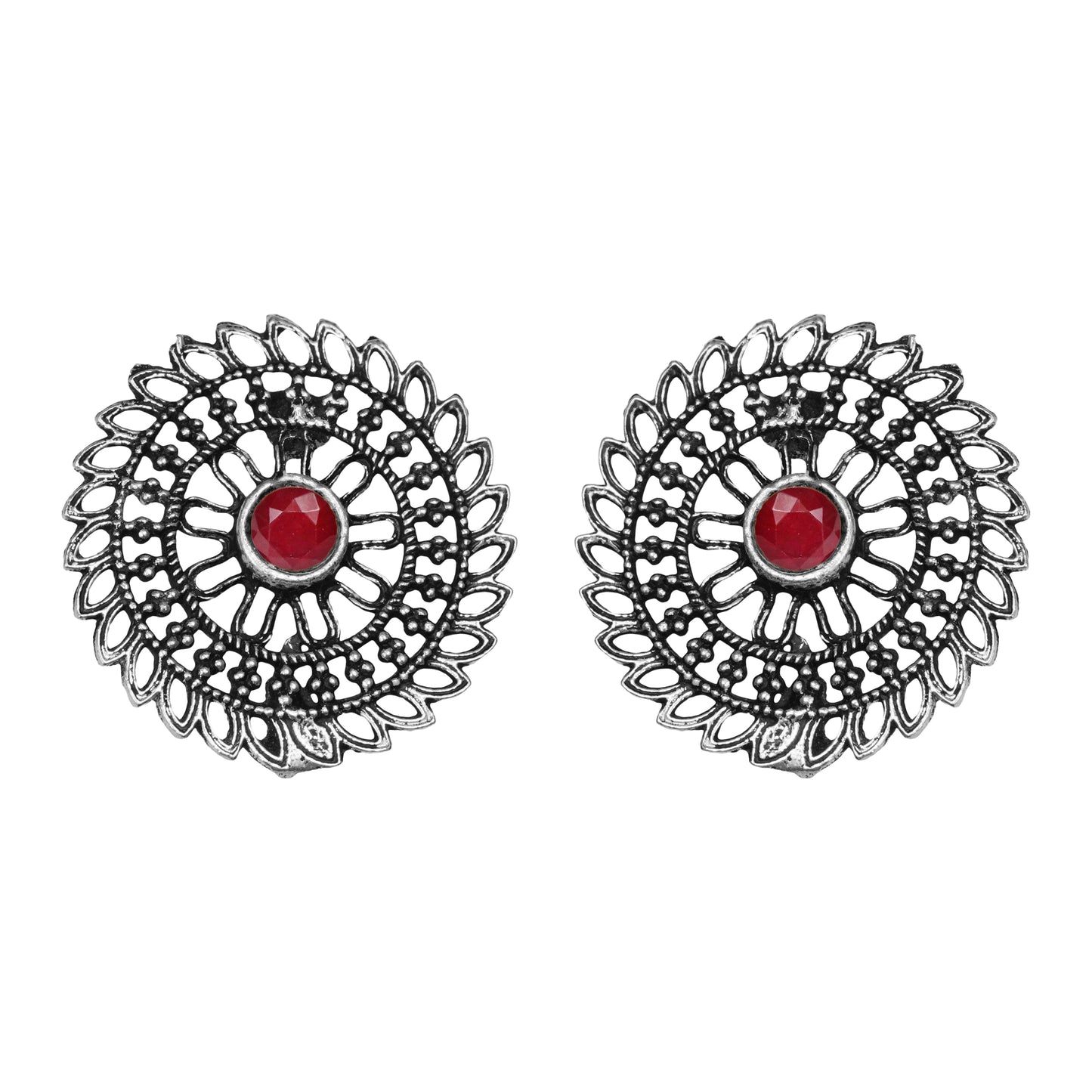 Dark Maroon Stone Studded Beautiful Oxidised Studs