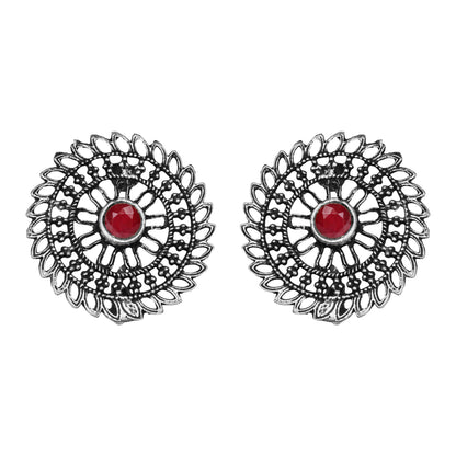 Dark Maroon Stone Studded Beautiful Oxidised Studs