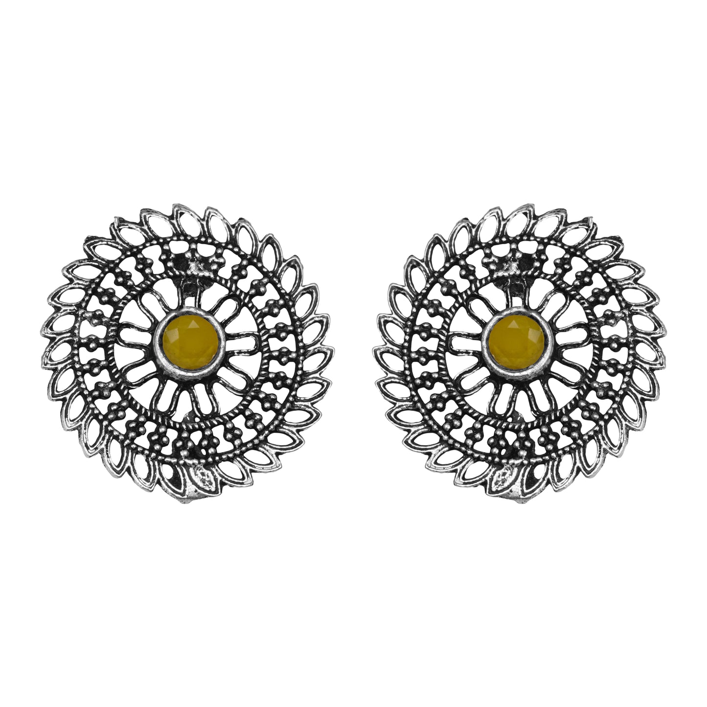 Yellow Stone Studded Beautiful Oxidised Studs