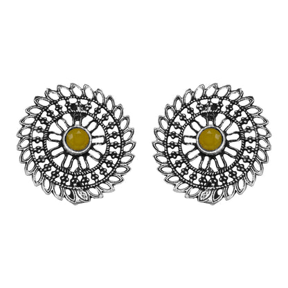 Yellow Stone Studded Beautiful Oxidised Studs