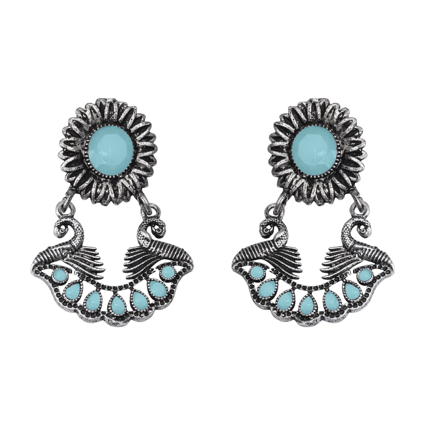 Mint Stone Studded Beautiful Oxidized Earrings