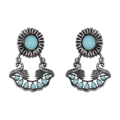 Mint Stone Studded Beautiful Oxidized Earrings