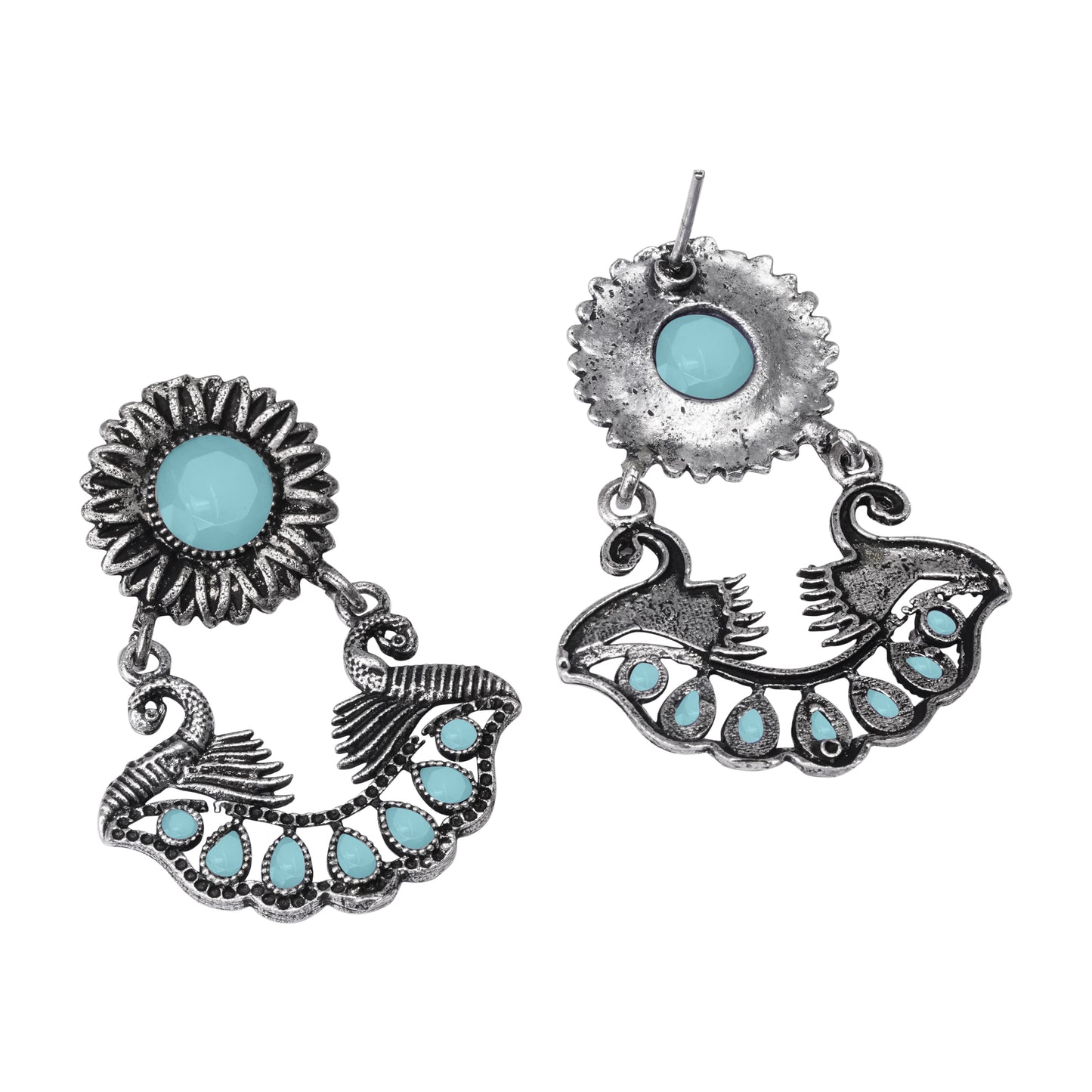 Mint Stone Studded Beautiful Oxidized Earrings