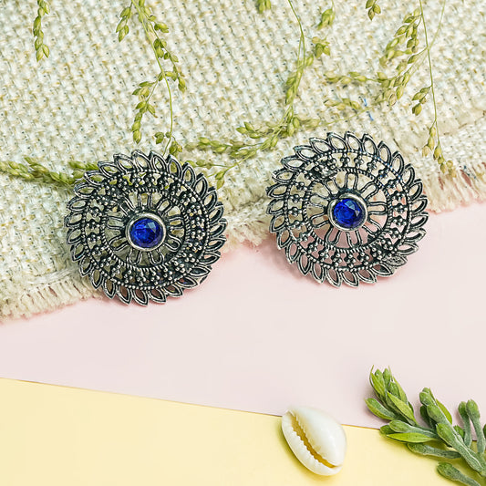 Blue Stone Studded Beautiful Oxidised Studs