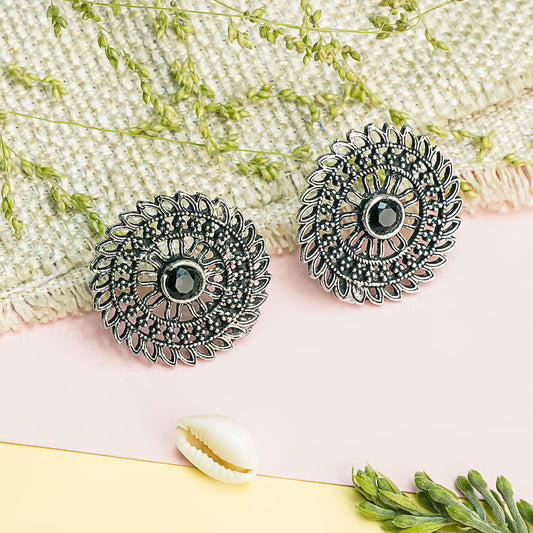 Black Stone Studded Beautiful Oxidised Studs