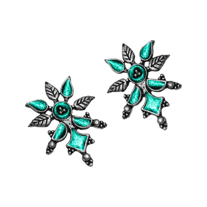 Multicolored Meenakari Oxidised Leaf Earrings