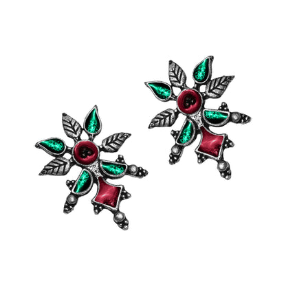 Multicolored Meenakari Oxidised Leaf Earrings