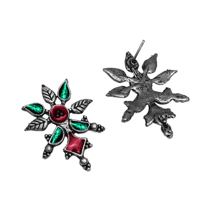 Multicolored Meenakari Oxidised Leaf Earrings