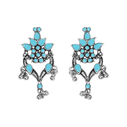 Sky Blue Stone Studded Oxidised Dangler Earrings