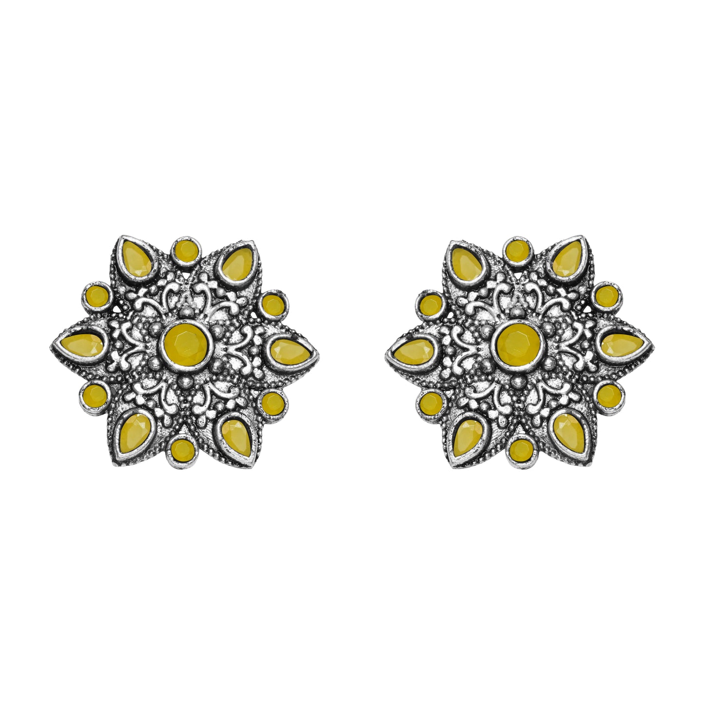 Yellow Stone Studded Star Shaped German Silver Stud Earrings