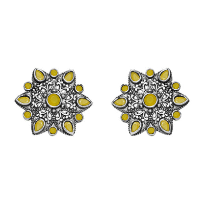 Yellow Stone Studded Star Shaped German Silver Stud Earrings
