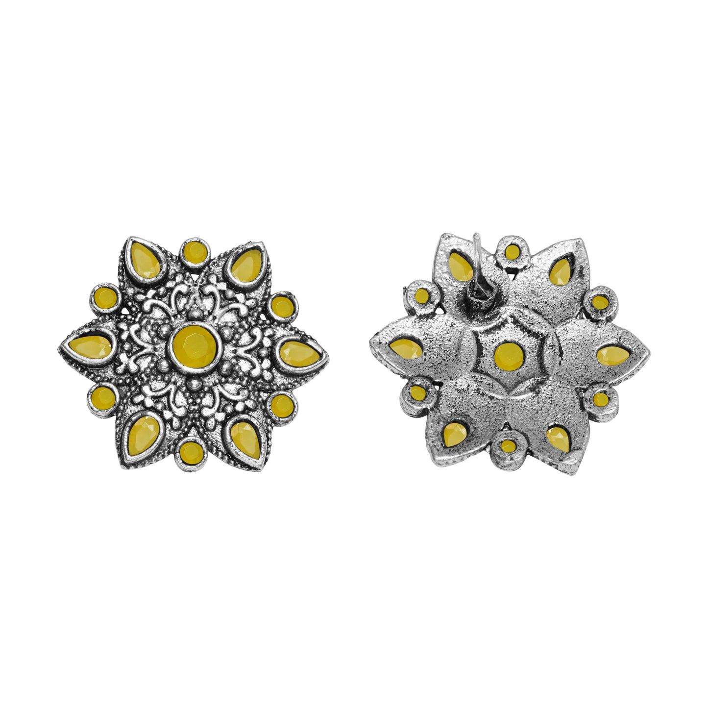 Yellow Stone Studded Star Shaped German Silver Stud Earrings
