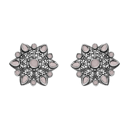 Baby Pink Stone Studded Star Shaped German Silver Stud Earrings