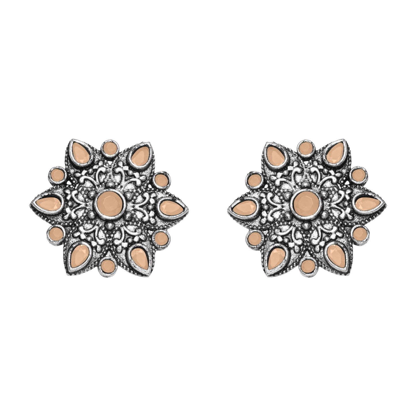 Light Orangish Stone Studded Star Shaped German Silver Stud Earrings
