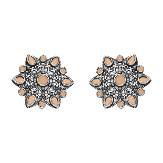 Light Orangish Stone Studded Star Shaped German Silver Stud Earrings