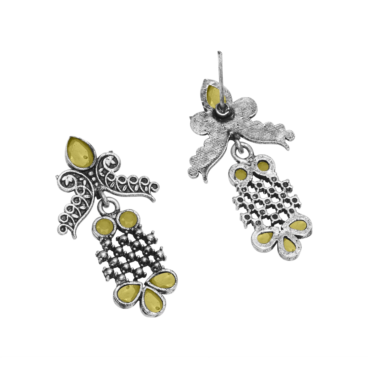 Yellow Stone Studded Lightweight German Silver Stud Earrings