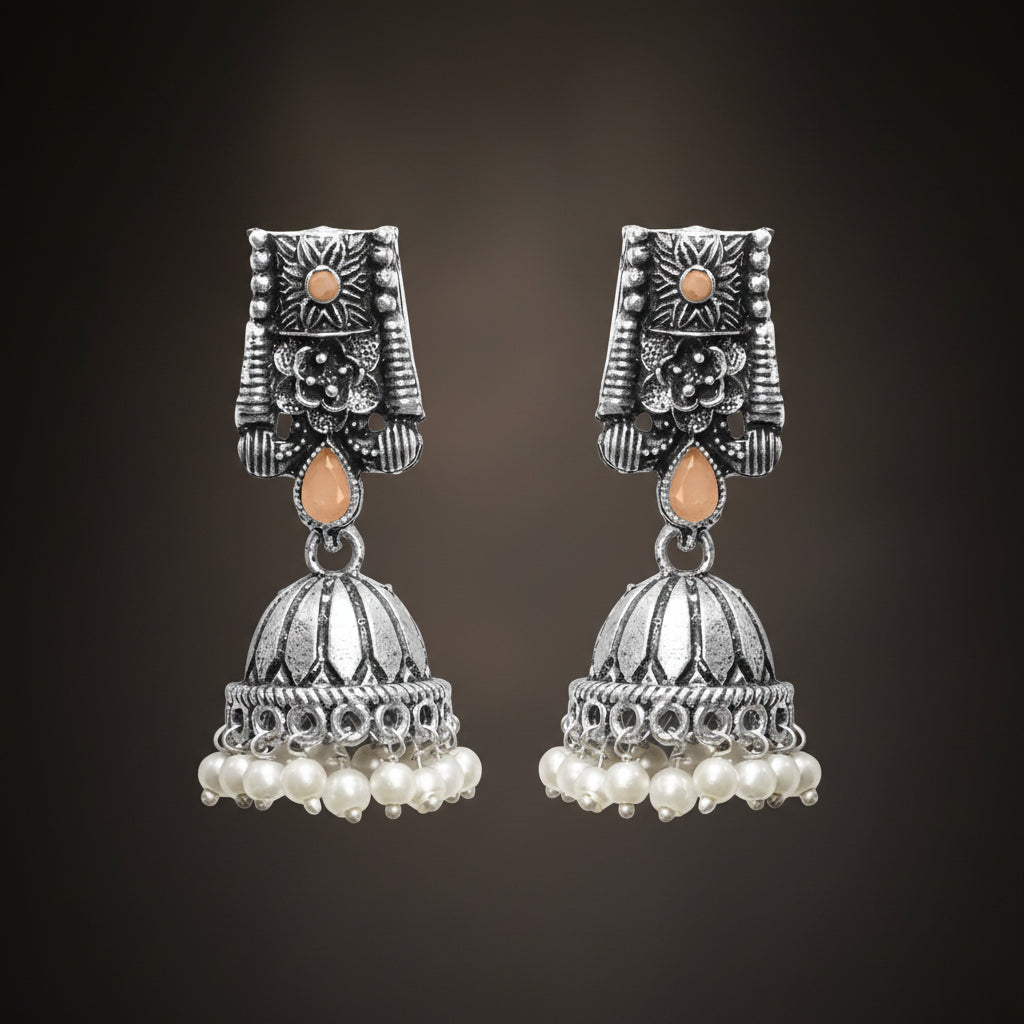 Temple bells jhumki earrings (Light Orange)