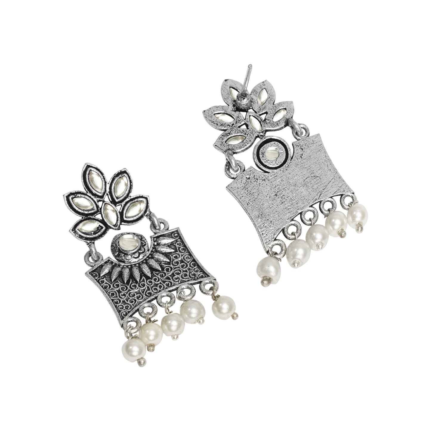 White Stone Studded Rectangular Earrings
