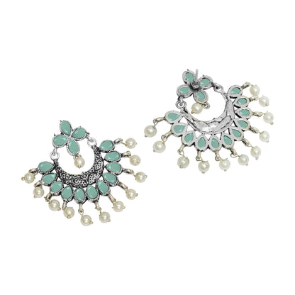 Mint Stone Studded Statement German Silver Dangler Earrings