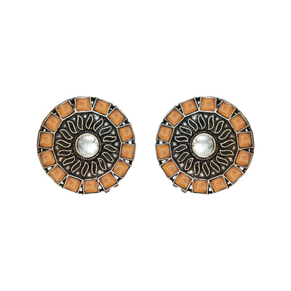 Light Orangish Stone Studded Beautiful Oxidised Stud Earrings