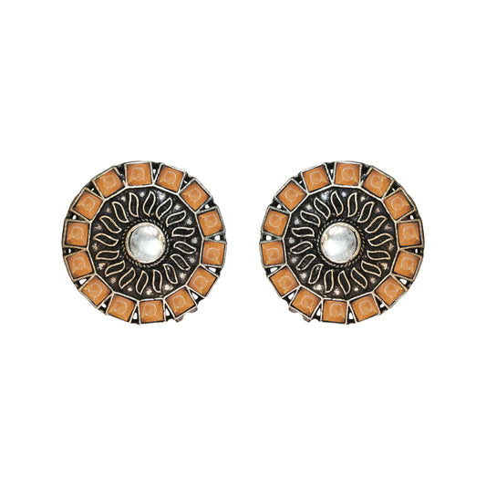 Light Orangish Stone Studded Beautiful Oxidised Stud Earrings