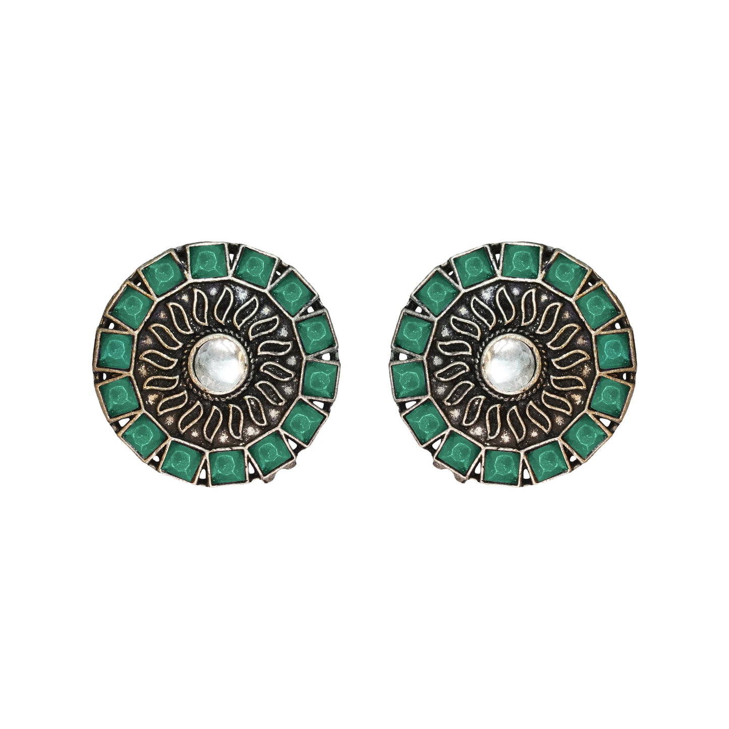 Green Stone Studded Beautiful Oxidised Stud Earrings