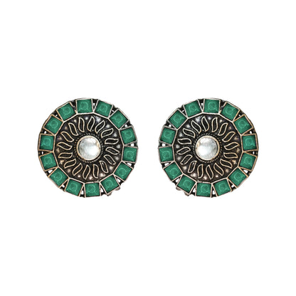 Green Stone Studded Beautiful Oxidised Stud Earrings