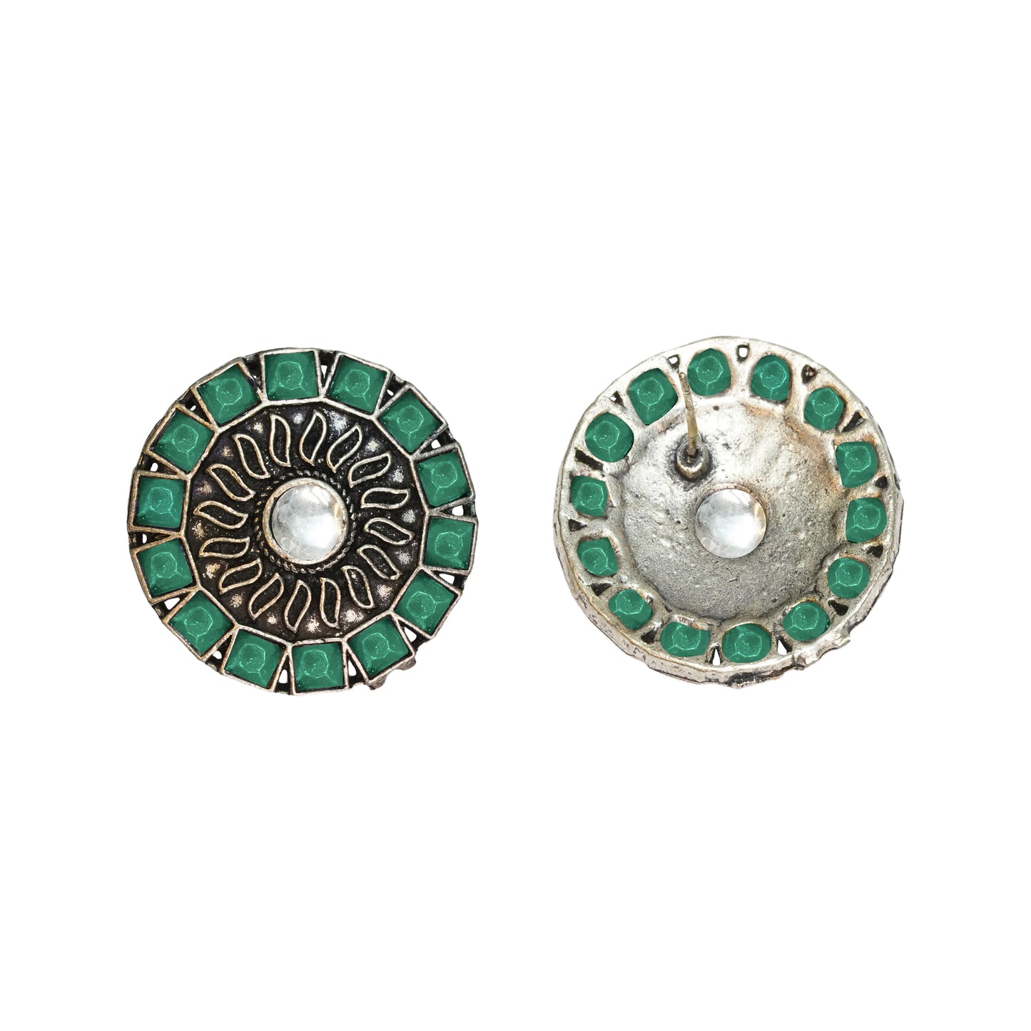 Green Stone Studded Beautiful Oxidised Stud Earrings
