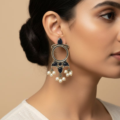 Peacock glow stone studded dangler earrings &Loop dot stud earrings Combo set for Women and Girl
