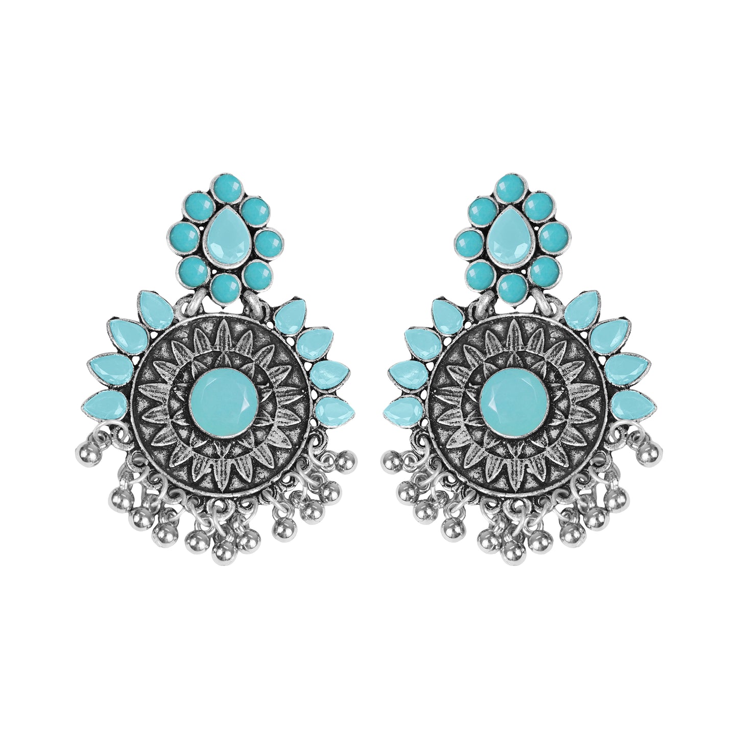 Mint Stone Studded Oxidised Earrings