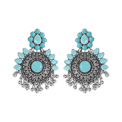 Mint Stone Studded Oxidised Earrings