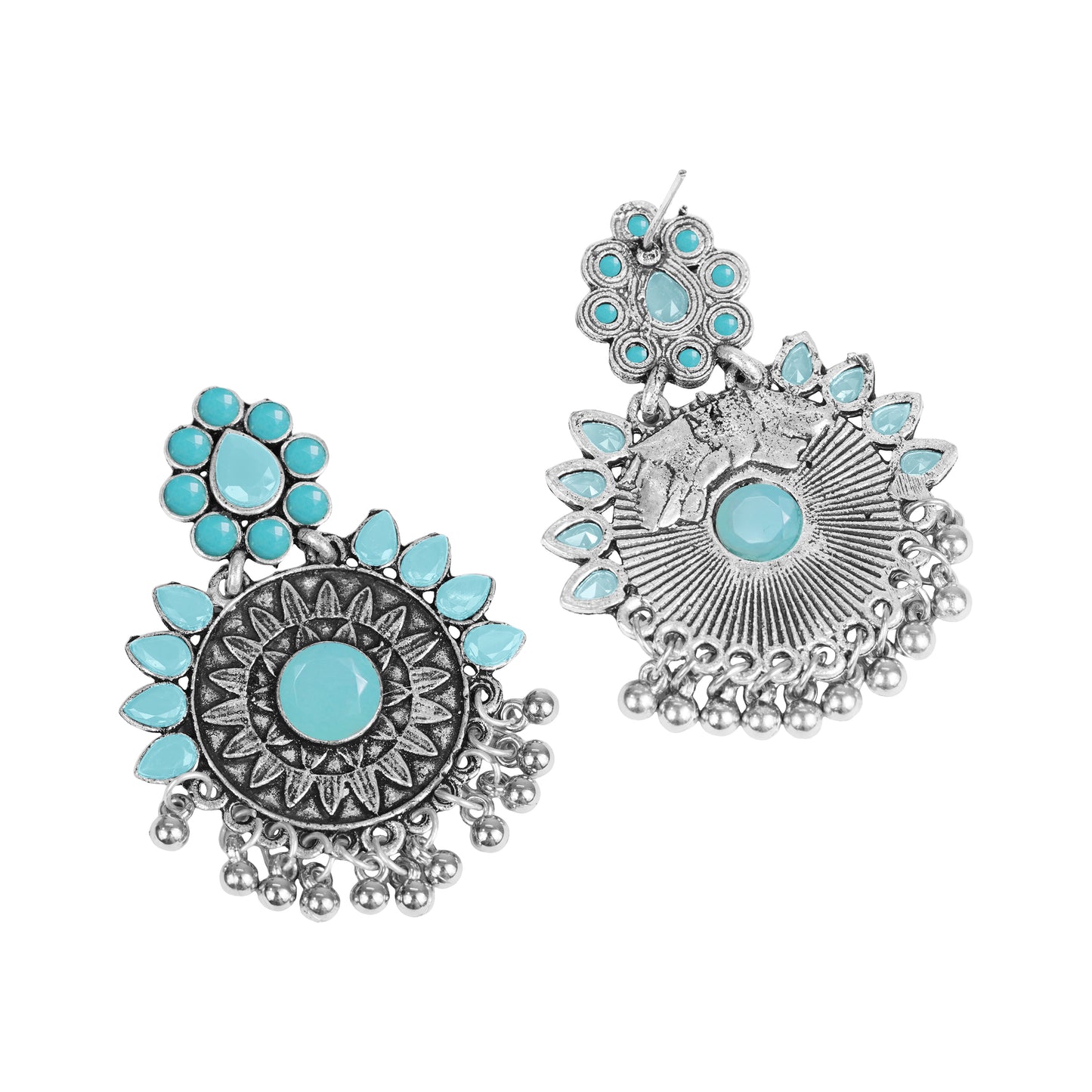Mint Stone Studded Oxidised Earrings