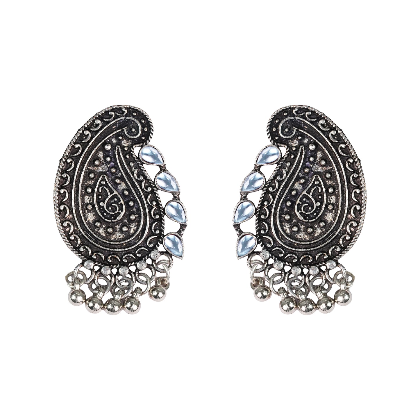 White Stone Studded Oxidised Earrings