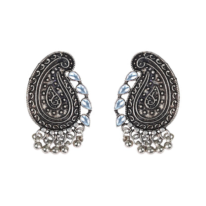 White Stone Studded Oxidised Earrings