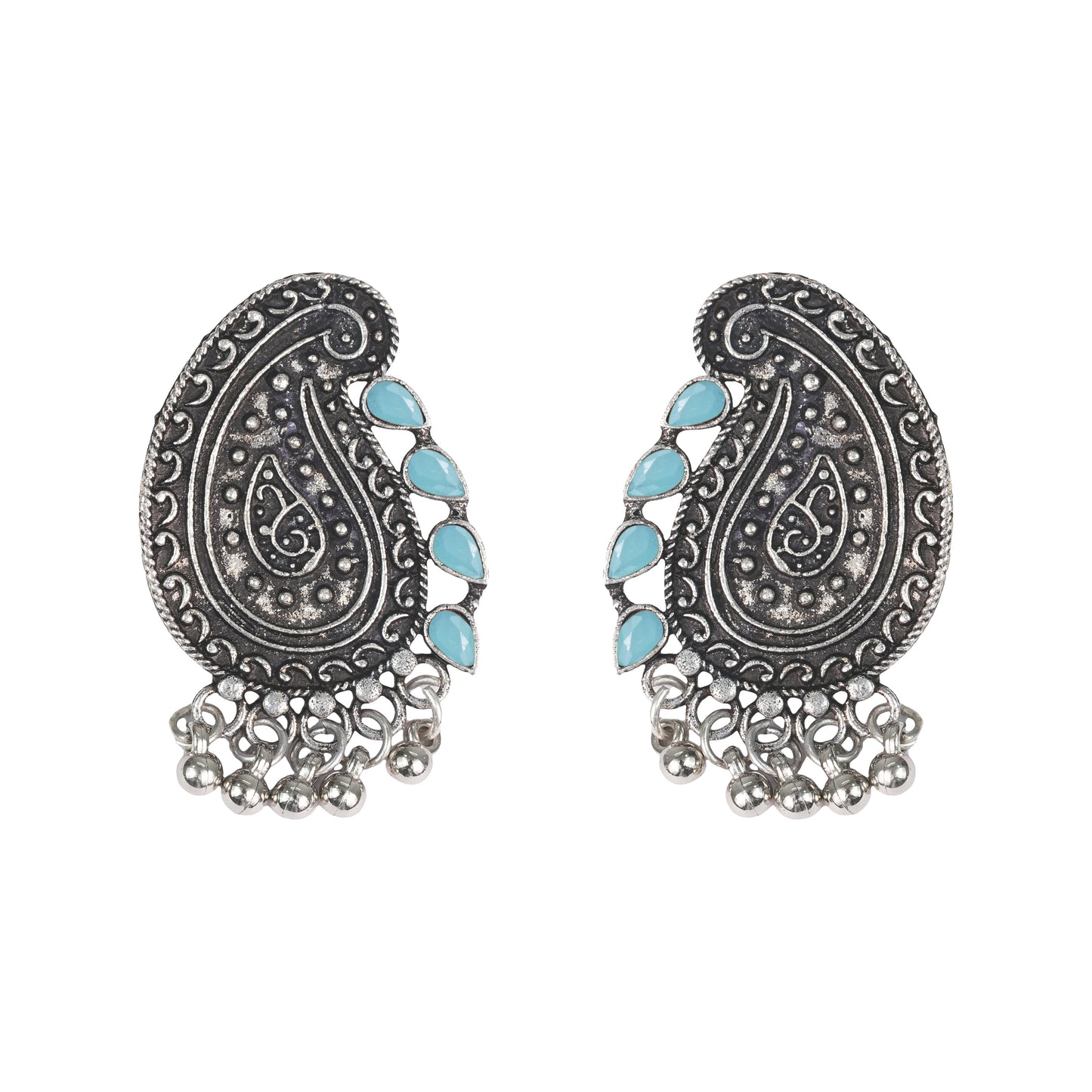 Mint Stone Studded Oxidised Earrings