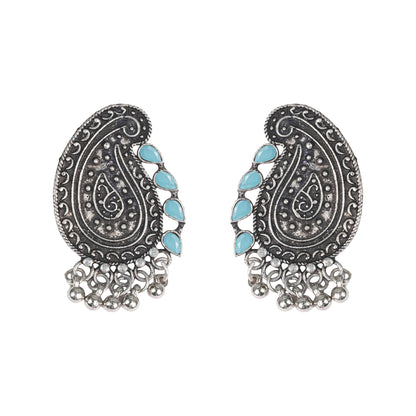 Mint Stone Studded Oxidised Earrings
