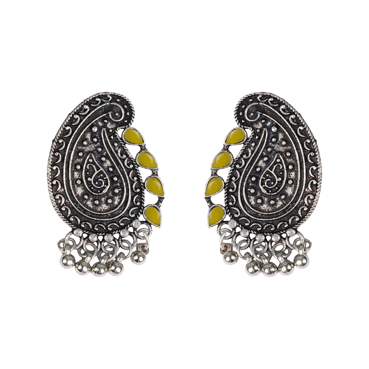 Yellow Stone Studded Oxidised Earrings